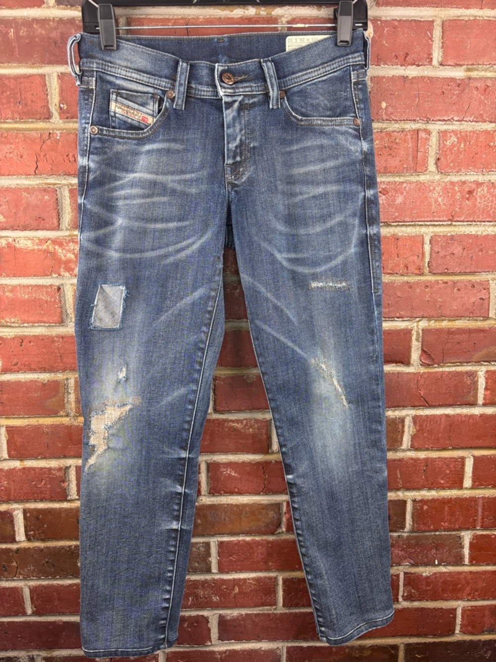 Diesel Francy Relaxed Skinny Low Waist Wash 06621 Stretch Distressed Jeans Sz 26